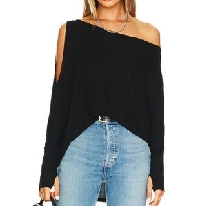MICHAEL Lauren Yoga Thumb Hole Cuff Black Off-Shoulder Women's Knit SHIRT L EUC